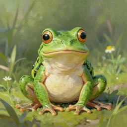 a frog in the style of thomas kinkade