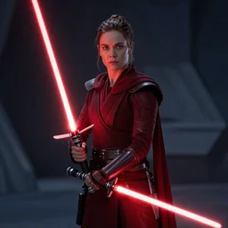 Karen Gillan as Mara Jade from Star Wars Expanded Universe, wearing Inquisitor clothes, holding a red lightsaber, Star Wars show directed by John Favreau