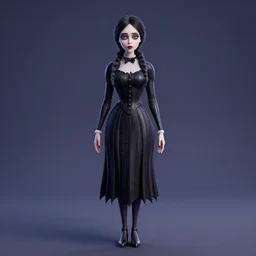 full body 3d render of goth Wednesday Addams from Addams Family as a Funko Pop, studio lighting, white background, blender, trending on artstation, 8k, highly detailed
