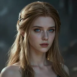 masterpiece photographic portrait of an aesthetic beautiful realistic mage 3 0 years old woman, light brown long hair, blond strands, challenging eyes, deep blue eyed, thin silver diadem, cinematic light digital painting by wlop and julie bell, atmospheric background, unreal engine, 8 k, realistic, artstation, deviantart, aura, larger view