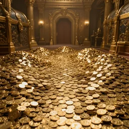 large treasure room filled with piles of gold coins