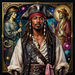 chris rock dressed as a pirate, by adolf hiremy - hirschl and greg rutkowski and alphonse mucha, cosmic, intricate detail, cinematic, 8 k, cel shaded, unreal engine, featured on artstation, pixiv
