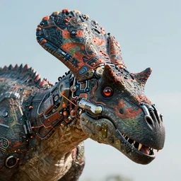 closeup headshot of the final boss Brachiosaurus with cybernetic attachments, bump mapping, global illumination, incredibly detailed, D&D boss, octane render, digital art by Norihiro Takami, trending on Artstation