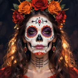 Illustration of a sugar skull day of the dead girl, art by charles maurice detmold