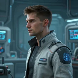 profile portrait, scifi technician in the laboratory, concept art, cyberpunk, cinematic, artstation, daytoner, michael weisheim beresin, character portrait, high definition,