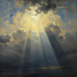 into the heaven, volumetric lighting, volumetric shadows, realistic oil painting by gustave dore, by william turner
