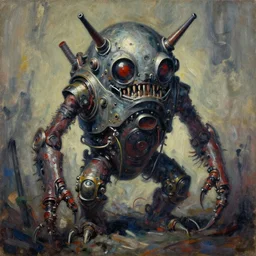 a sinister loose brushwork gouache painting of a dieselpunk monster by edward hopper in the style of art - nouveau art, very, very aesthetic