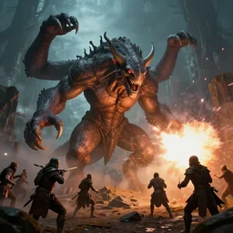 a beholder blasting away at adventurers