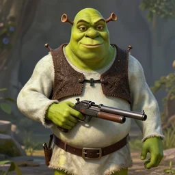 shrek as gun, masterpiece, highly detailed, high quality, 4 k, anatomically correct, hyperrealistic, concept art, octane render, unreal engine 5, trending on artstation, trending on deviantart, matte, historical painting, fantasy style, path traced, high coherence, soft lighting, digital painting, mythical