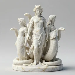 a statue made of white marble with gold veins, of snakes with bubblebutts, transhumanism, hyper realistic, hyper detailed, by johannen voss, by peter kemp, by monia merlo, by michelangelo, by ernst haeckel, by alex grey, octane render, blender, 8 k