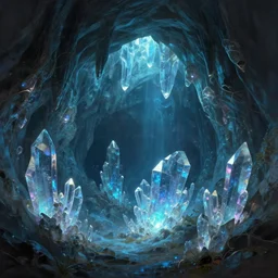 a detailed matte painting of an ethereal crystal cave by shin yun - bok, cgsociety contest winner, fantasy art, bioluminescence, speedpainting, concept art