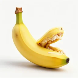 a banana with a huge mouth and sharp teeth eating itself