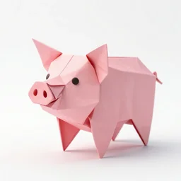 origami pig in pink paper, 3 d render, ultra detailed, on white background, studio shot
