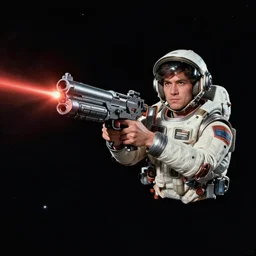 “ laser gun, floating in dark space, johny test style ”