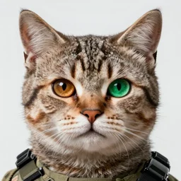 cat soldier in call of duty warzone 4k, complete heterochromia brown and green eyes, high detail, high-resolution photograph, professional photography, ultra-detail