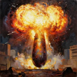 An atom bomb explosion in Mumbai, by Thomas Cole, by Carl Gustav Carus, by Wadim Kashin, oil on canvas, masterpiece, trending on ArtStation