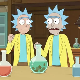 Rick Sanchez and Walter White make potions in the TV series Rick and Morty