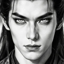 brutal man, beautiful piercing eyes, realistic face, black and white drawing, in the style of greg rutkowski, fantasy, amazing detail, epic, intricate, elegant, smooth, sharp focus