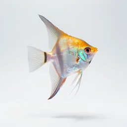 mythical glowing angelfish, studio photography, full body, isolated on a pure white background, centered, entire subject in frame, sharp focus, soft studio lighting