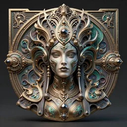 artstation futuristic 3 d model of hyper - detailed!!! beautiful groovypunk queen of fractal magma in full regal attire. face portrait. art nouveau!!!, symbolist, baroque, giant fractal details. horizontal symmetry by zdzisław beksinski, iris van herpen, raymond swanland and alphonse mucha. hyper - real, beautiful