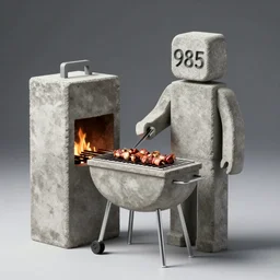 a photograph of jerma 9 8 5 having a barbecue that consists of cement