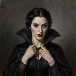A beautiful painting of a lady vampire, victorian, dracula, ominous, oil on canvas, photorealism, ultra detailed, irwin penn, high definition, soft light