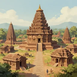 matte painting of a beautiful mon - dvaravati village and buddhist temple, inspired by indian arts - amaravati, gupta, after gupta, and pala, digital art, trending on artstation