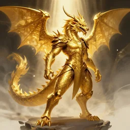 Golden Dragonborn in the style of Steve Prescott, Digital Artwork