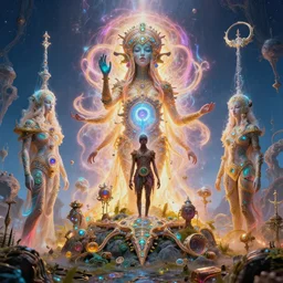dmt trip to another dimension with aura beings by raymond swanland, highly detailed, bright tones