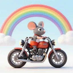 a mouse in motorcycle, over the rainbow by Robert Crumb, unreal engine 8k