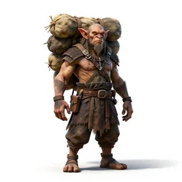 towering goblin trader with pack, high detail digital art, full body, standing, isolated on a pure white background, centered, whole figure in frame, sharp focus, studio lighting