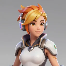 accurate digital 3 d artwork of tracer from the game overwatch, beautiful face,