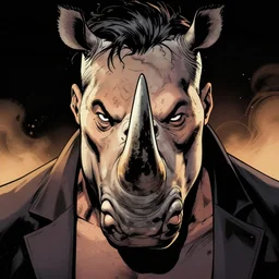 portrait of an angry man with a rhino face, crime lord, tight shot, highly coherent, saga comic, fiona staples