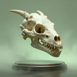 3 d render of a dragon skull floating in the air above a pedestal, close up, reflection, ambient pale green light, rendered by seb mckinnon, rendered by alex ross, volumetric lighting, fog, 4 k, trending on artstation, rendered by beksinski, unreal engine, mtg
