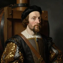 a detailed and vibrant portrait painting inspired by jan van eyck of prins valiant punished by the barrel pillory