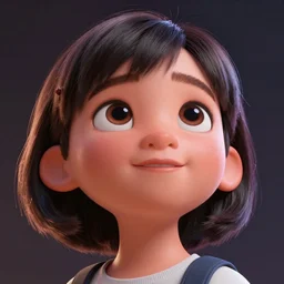 a painting of cute Asian girl, short hair, in the style of Pixar animation, low angle view, 16mm lens, award winning, hyper detailed, dramatic lighting, artstation, octane renderer, unreal engine