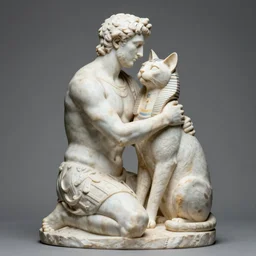sculpture of beautiful, athletic creature that is a half of the roman emperor augustus and a half of egyptian cat, sculpture of stanisław szukalski, emotionally touching, elegant, masterpiece