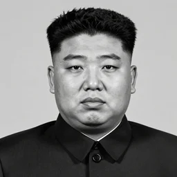 kim jong - il, hyper realistic, ultra fine details, associated press, studio shooting, monochrome