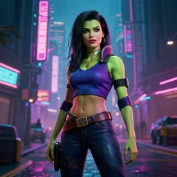 cyberpunk she hulk standing on a cyberpunk street with neon lights, cyberpunk 2 0 7 7, detailed, portrait