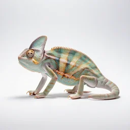 albino chameleon, professional studio photo, full body, isolated on a pure white background, centered, entire subject in frame, sharp focus, soft studio lighting