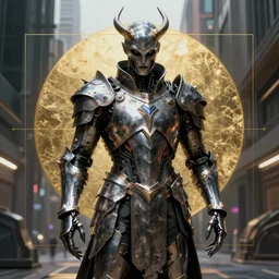 a sinister!!! portait of lucifer the lord of evil and despair with nordic armor by rafael grassetti, futuristic tech wear, subject in the middle of the frame, rule of thirds, golden ratio, urban, cyberpunk! surreal matte painting!, damaged armor, octane 4k render, zbrush, hyperrealistic, trending on artstation, hard surface mech concept art, smooth, sharp focus, character concept art by rafael grassetti and marco plouffe