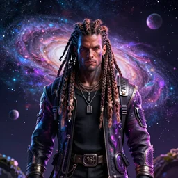 anonymous blockchain hacker, mr olympia, titan. Dreadlock. Cornrow. multiverse. psychedelic. Galaxy. Planet. Nebula. Myth. Decentralized. 3D render, houdini 3D, octane 3D, ZBrush, Maya, Cinema 4D, Blender. vaporwave. cyberpunk,
