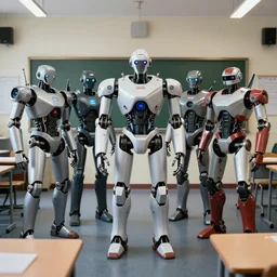a group photo of ultra futuristic robot in class, by kenneth anger, leica sl 2 5 0 mm