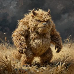 a monster made of dry grass, hyperrealistic oil painting