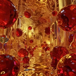 vivid conceptual dream of resonating anxiety, vaporwave, intense anxious textures, vaporwave wallpaper environment, intense anxious vibe, nobody here, intense anxious shapes, intense anxious structures, gold, ruby, glass, water, HDR, octane render, 8k, 4k