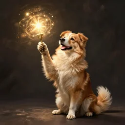 dog wizard casting a magic spell, fantasy, majestic pose, dramatic lighting, cinematic scene