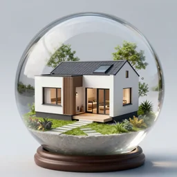 a modern mini house in a crystal ball octane render hyperdetailed, house and home, home and garden,