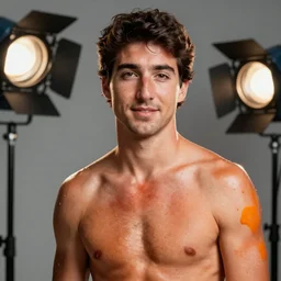 justin trudeau with a bad orange spray tan, high quality, sigma 85mm, studio lighting, detailed, 8k