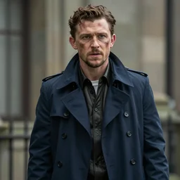 tom holland as a rough dirty old man with a scruffy beard in a dark blue trenchcoat as the new doctor who, cinematic, volumetric lighting, f 8 aperture, cinematic eastman 5 3 8 4 film, photorealistic by greg rutkowski