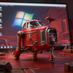 r 2 d 2 running windows vista in a screen, dieselpunk, red color, depth of field, detailed and intricate environment, 8 k resolution, hyper realistic, octane render